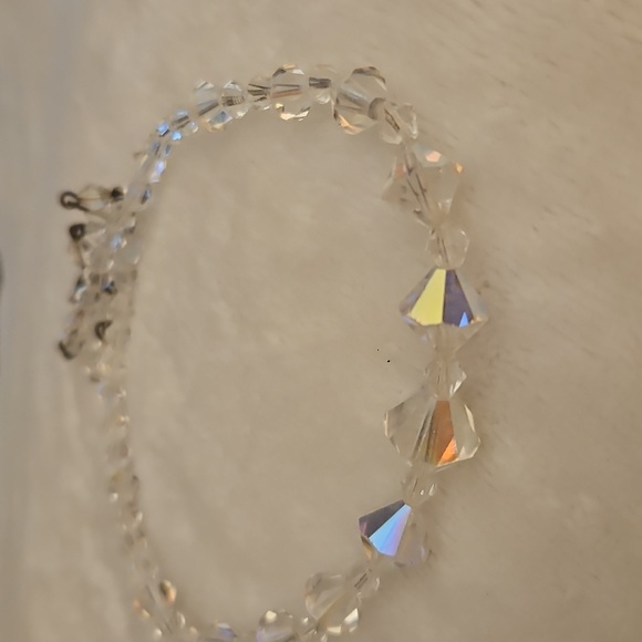 Vintage Aurora Borealis Crystal Bicone Choker Formal Bridal Necklace - Picture 8 of 8